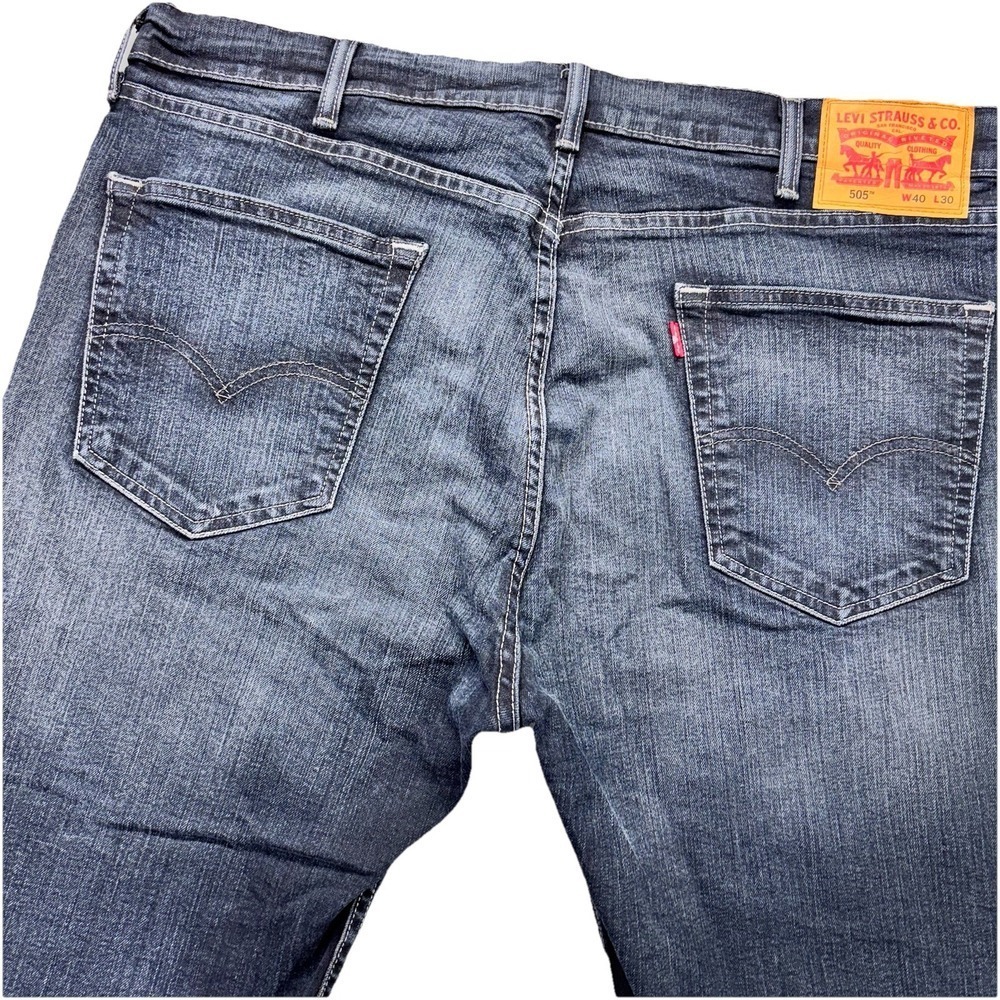 Levi's 505 jeans mens 40x30 blue denim faded stretch Workwear Biker Whiskering